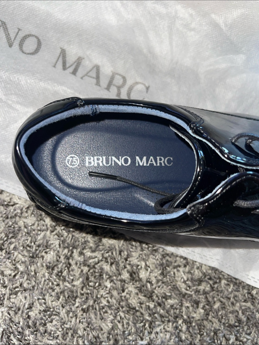 Men's BRUNO MARC Black High Gloss Patent Leather Lace-Up Dress Shoes (7.5) - Picture 2 of 2
